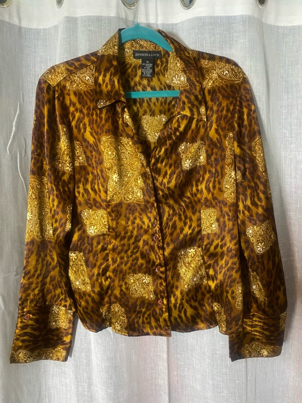Vintage Jennifer Lloyd Leopard Paisley Button Down Blouse XL